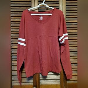 Boxercraft Tee Medium Long Sleeve Jersey Stripes Sporty Red Burgundy White